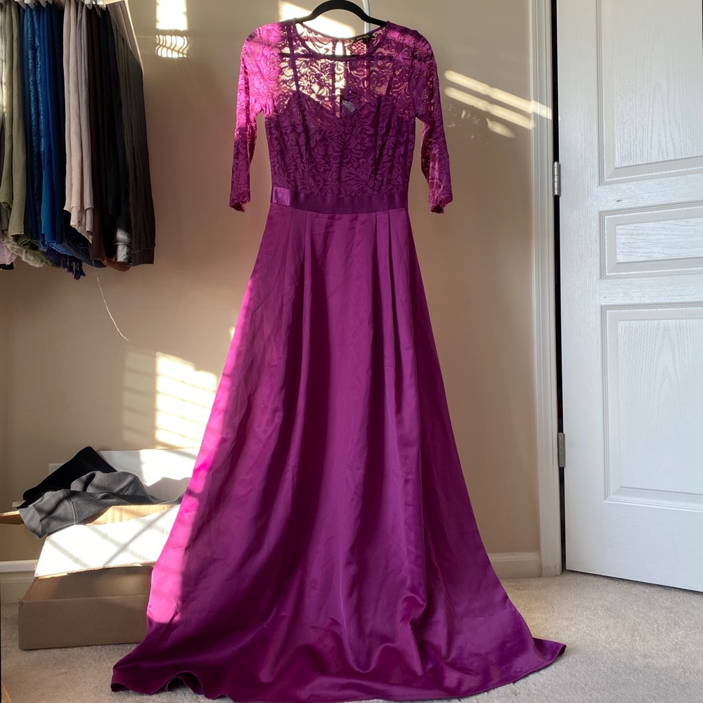 Purple maxi dress with quarter length sleeves